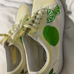 Custom vans with limes and yellow from bleach
